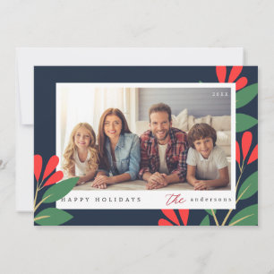 Prettige feestdagen Moderne Floral Custom Family F Feestdagenkaart