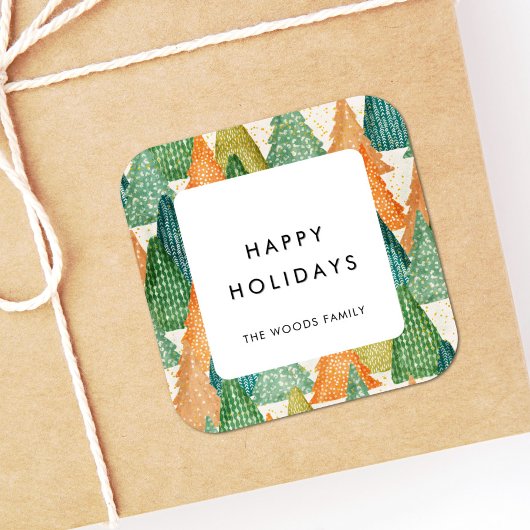 Prettige feestdagen Moderne kerstbomen patroon Vierkante Sticker