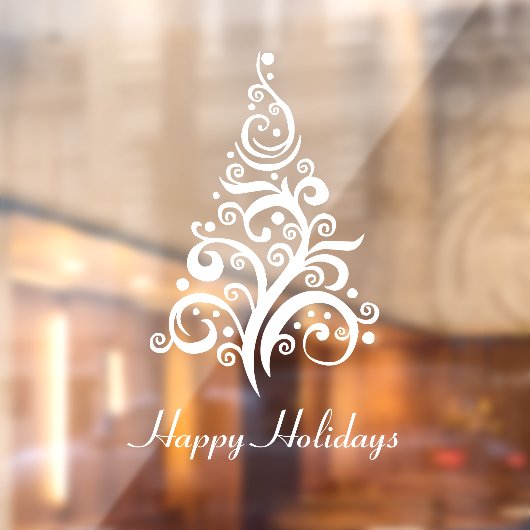 Prettige Feestdagen Moderne Kerstboom wit Raamsticker (Vel 2)