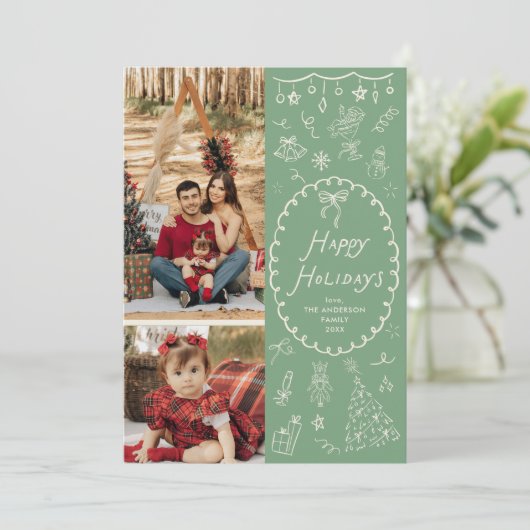 Prettige feestdagen Moderne met de hand getekende  Feestdagenkaart (Staand voorkant)