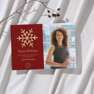 Prettige feestdagen Moderne Red Gold sneeuwvlok No Feestdagenkaart