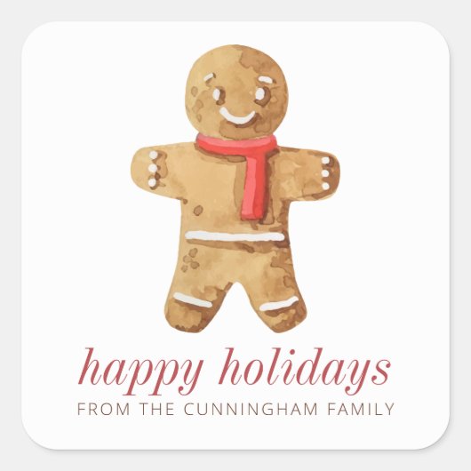 Prettige feestdagen Moderne Waterverf peperkoek ma Vierkante Sticker (Voorkant)