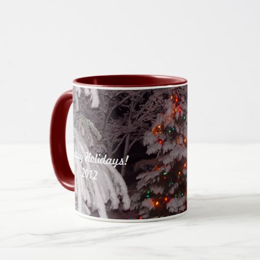 Prettige feestdagen Mok Snowy Tree Lights (Voorkant links)