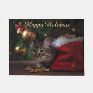 Prettige feestdagen Mooie kat Deurmat
