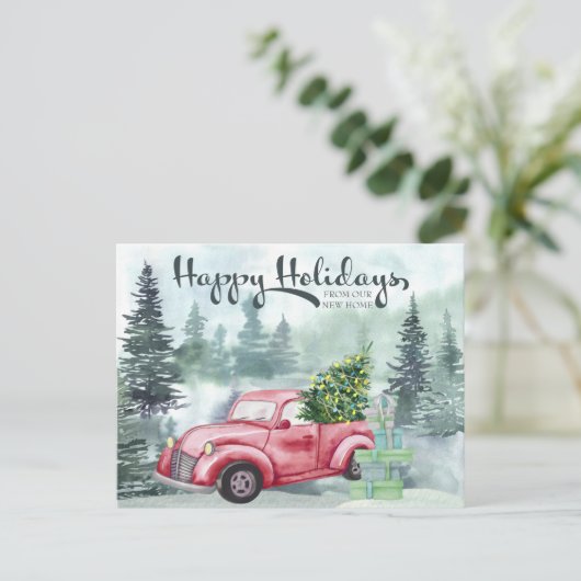 prettige feestdagen New Home Red Truck Forest (Staand voorkant)