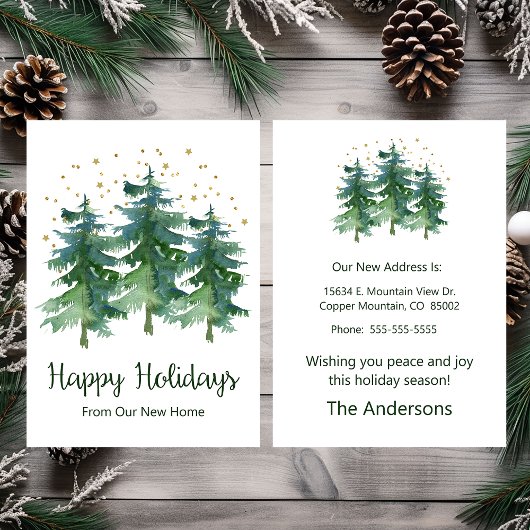 Prettige feestdagen Nieuwe Home Pine Trees Aankondiging