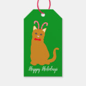 prettige feestdagen Oranje Kat op Pet van snoeprie Cadeaulabel (Voorkant)