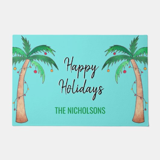 Prettige feestdagen Palmbomen Deurmat (Voorkant)