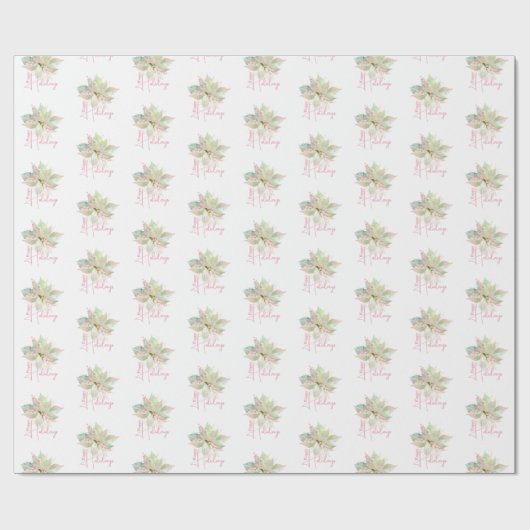 Prettige feestdagen Pastel Poinsettia Cadeaupapier (Vlak)