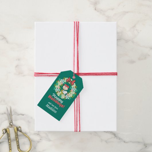 Prettige feestdagen €? | Pepermunt Snoep krans Cadeaulabel (Met Touw)