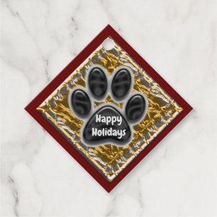prettige feestdagen Pet Caregiver Gold Paw Print Bedankjes Labels
