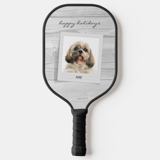 prettige feestdagen Pet Photo Script Rustic Pickleball Paddle (Achterkant)