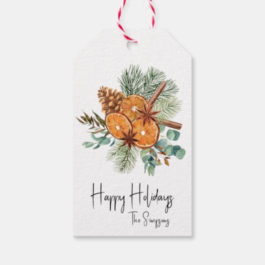 Prettige Feestdagen Pine Orange spice Bouquet Cadeaulabel (Achterkant)