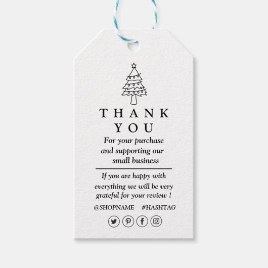 Prettige feestdagen Pine Tree Dank u Cadeaulabel (Voorkant)