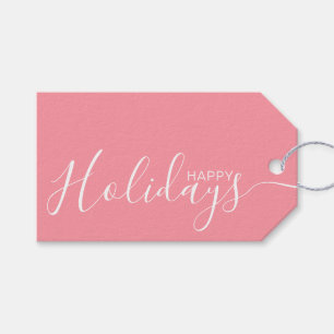 Prettige feestdagen Pink White Minimalist Cadeaulabel