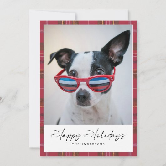 Prettige feestdagen Plaid Funny Dog Feestdagenkaart (Voorkant)