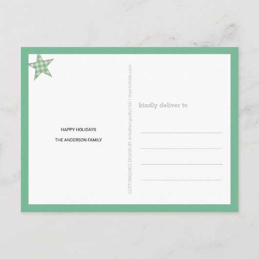 Prettige feestdagen Plaid Green Cream Sterren 4 Fo Briefkaart (Achterkant)