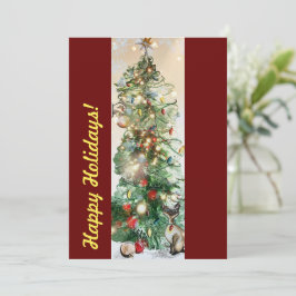 Prettige Feestdagen Plat Kerstboom Kaart