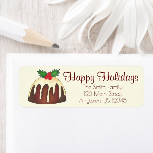 prettige feestdagen Plum Pudding Adresetiketten Etiket (Insitu)