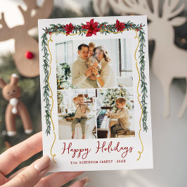 Prettige feestdagen Poinsettia Green Gold Feestdagenkaart