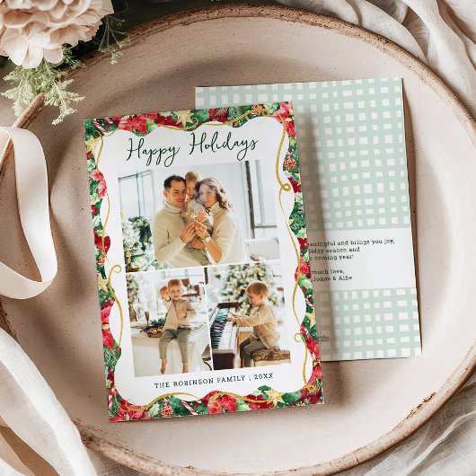 Prettige feestdagen Poinsettia Greenery Pattern Feestdagenkaart