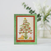 Prettige feestdagen primitieve kerstboom briefkaart (Staand voorkant)