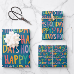Prettige feestdagen Rainbow Hand-Drawn Christmas Inpakpapier Vel