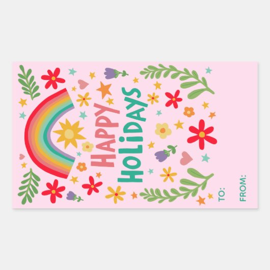 Prettige feestdagen Rainbow Schattige CUSTOM TO FR Rechthoekige Sticker (Voorkant)