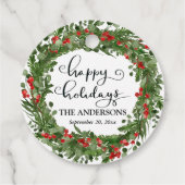 prettige feestdagen Red Berry Holly Leaves Wreath Bedankjes Labels (Achterkant)