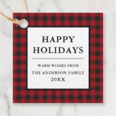 Prettige feestdagen Red Buffalo Plaid Kraft Bedankjes Labels (Voorkant)