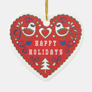 prettige feestdagen Red Folk Art Heart Keramisch Ornament