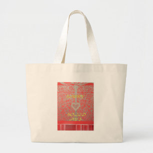 prettige feestdagen Red Glitter-hartontwerp Grote Tote Bag