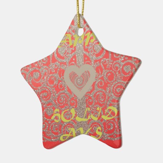 prettige feestdagen Red Glitter-hartontwerp Keramisch Ornament (Links)