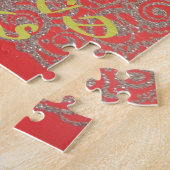 prettige feestdagen Red Glitter-hartontwerp Legpuzzel (Zijkant)
