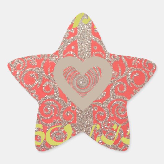 prettige feestdagen Red Glitter-hartontwerp Ster Sticker (Voorkant)