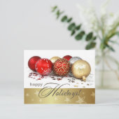prettige feestdagen. Red Gold Baubles Feestdagenkaart (Staand voorkant)