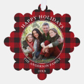 Prettige feestdagen Red Plaid Rustic Ornament Kaart (Voorkant)