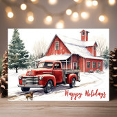 Prettige feestdagen Red Truck en Barn Kaart