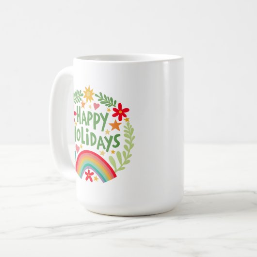 Prettige feestdagen Regenboog Schattige Hand-getro Koffiemok (Voorkant links)