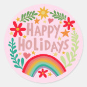 Prettige feestdagen Regenboog Schattige Hand-getro Ronde Sticker (Voorkant)