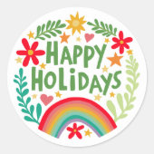 Prettige feestdagen Regenboog Schattige Hand-getro Ronde Sticker (Voorkant)