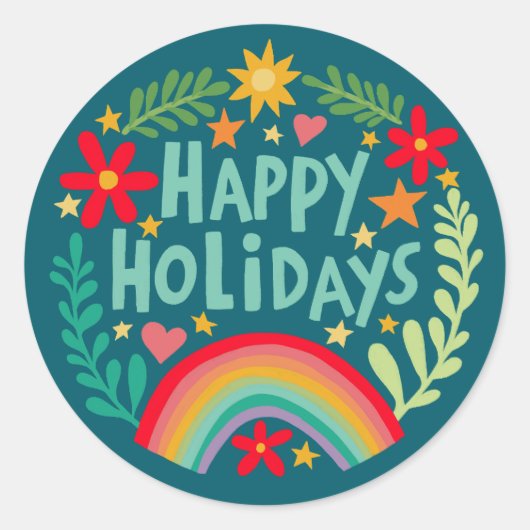Prettige feestdagen Regenboog Schattige Hand-getro Ronde Sticker (Voorkant)