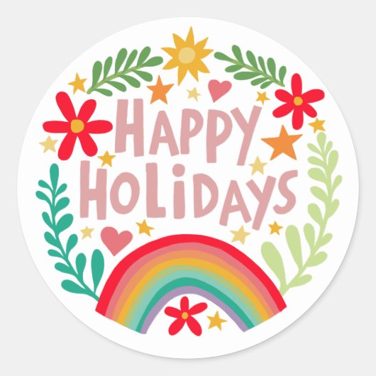 Prettige feestdagen Regenboog Schattige Hand-getro Ronde Sticker (Voorkant)