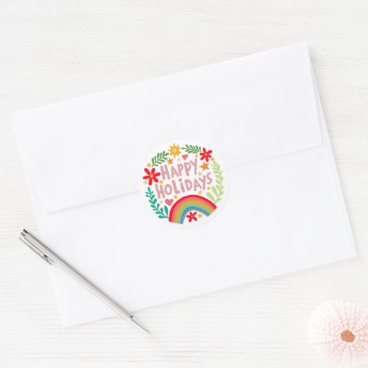Prettige feestdagen Regenboog Schattige Hand-getro Ronde Sticker (Envelop)