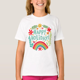 Prettige feestdagen Regenboog Schattige Hand-getro T-shirt