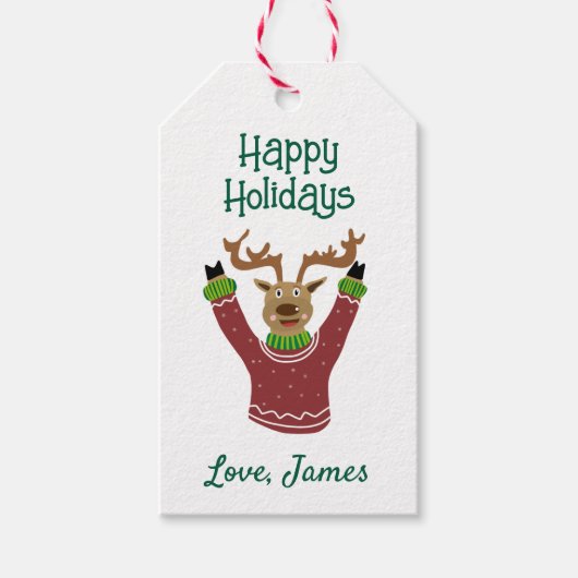 Prettige feestdagen Rendier Christmas Gift Label Cadeaulabel (Voorkant)