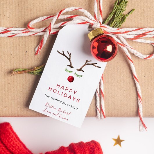 Prettige feestdagen Rendieren Waterverf Kerst Cadeaulabel
