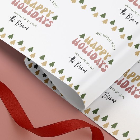 Prettige feestdagen Retro Groovy Aangepaste naam Cadeaupapier