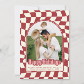 Prettige feestdagen Retro Groovy Checkered Feestdagenkaart (Voorkant)