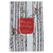 Prettige feestdagen Rode Kardinalen Berkenbos Medium Cadeauzakje (Achterkant)